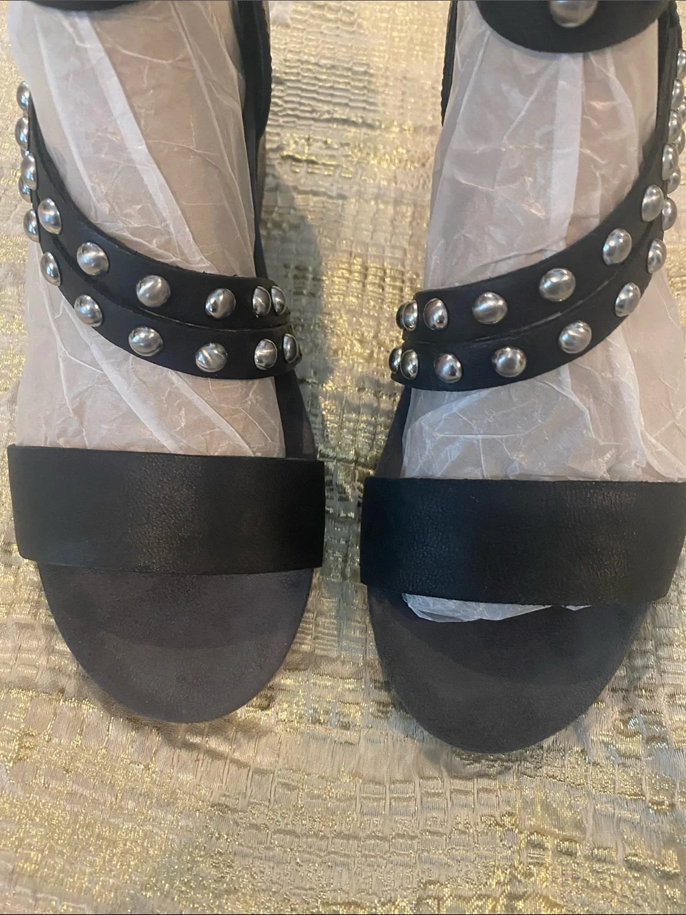 Lucky Brand Black Studded Block Heel Sandals